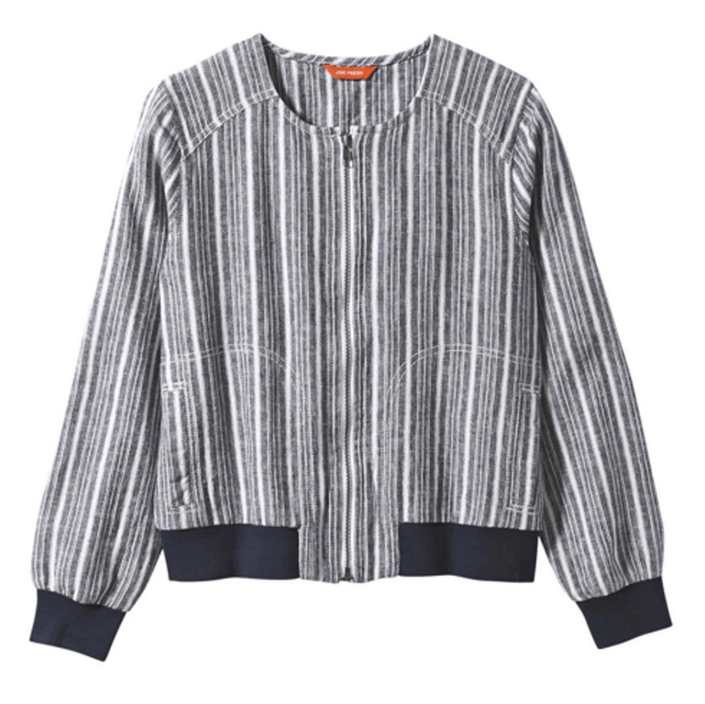 💠Joe Fresh Linen Striped Bomber Jacket Collarless Spring Full Zip